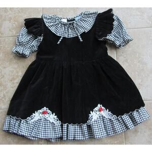 Vintage Size 5 Velvet & Gingham Ruffle Holiday Special Occasion Dress